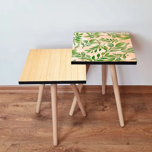 Set masute 2 piese, Hanah Home, 2Shp505, Crema / Somon / Verde