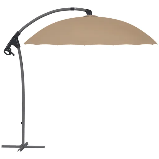 Outsunny Umbrelă Suspendată 2.7m cu Manivelă, 16 Spite Fibră Sticlă, Model Banana cu Bază Cruce | Aosom Romania