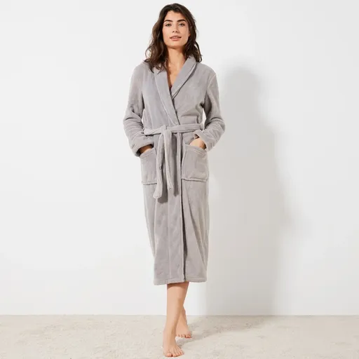 Halat de baie din fleece cu guler șal, lungime 115 cm, moale la atingere