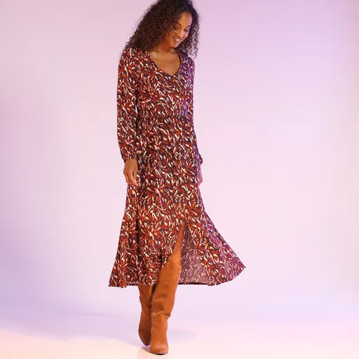 Rochie lungă cu imprimeu pentru siluetă mică