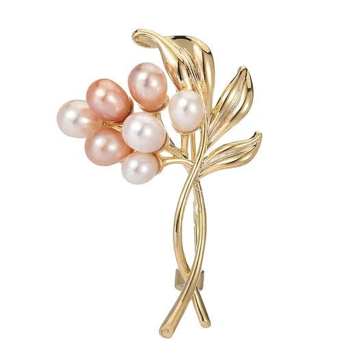 Troli Broșă elegantă placată cu aur cu perle de apă dulce Ramură Gold