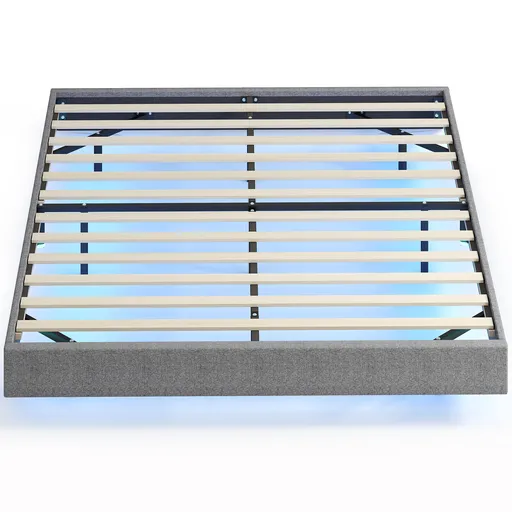HOMCOM Somier 160x200 cm cu Lumini LED Structură de Pat Tapițerie tip in Lamele din Lemn Ușor de Montat Gri | Aosom Romania