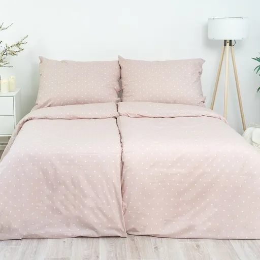 Stanex Lenjerie de pat creponată cu buline roz, 140 x 220 cm, 70 x 90 cm