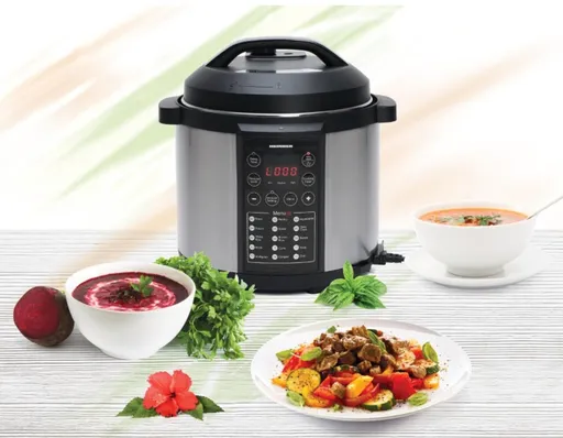 Oala electrica sub presiune Alacarte 6IX, Heinner, 1000W, 3.8L, 15 programe, negru/argintiu