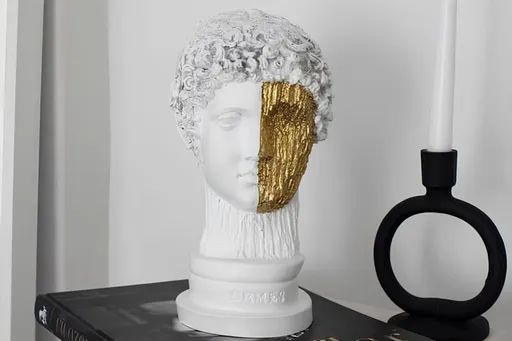 Decoratiune, CY0445, 13x31x13 cm, Poliester, Alb/Auriu