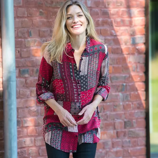 Cămașă lungă cu imprimeu patchwork