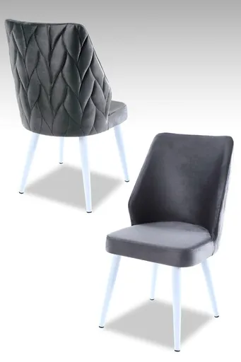 Set scaune 2 piese, Hanah Home, Pufi, PAL, Gri/Alb